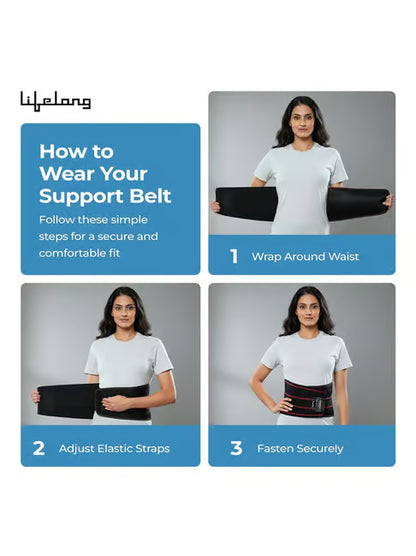 Lifelong Lumbar Sacral Belt with Hot & Cold Pack |Universal Fit for Men and Women| Back Support Brace for Pain Relief |Posture Correction & Lower Back Comfort| Adjustable Elastic Strap Waist Belt
