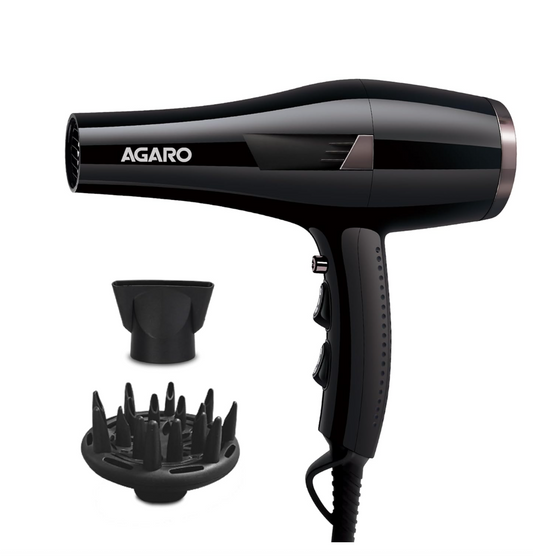 AGARO HD-1150 2000 Watts Professional Hair Dryer with Concentrator, Diffuser & Cool Shot Button- Black