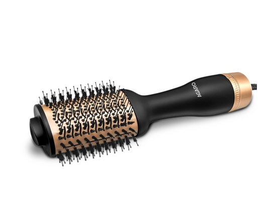AGARO HV2179 1200 Watts Professional Volumizer Hair Dryer, 24K Gold Styling Surface, Activated Charcoal Bristles, Ceramic Tourmaline Coating Brush Head, One Step Styler, Hot Air Blow Brush for Women