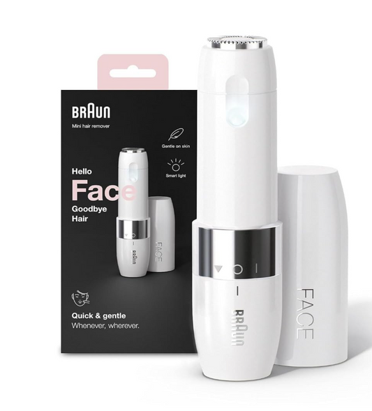 Braun Face Mini Hair Remover FS1000, Electric Facial Hair Remover for Women, Quick, Instant, Gentle, Painless, Smooth Skin, Glow On-The-Go, with Smartlight, for Upper Lips, Chin, Cheeks, Peach Fuzz