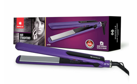 Havells HS4101 Ceramic Plates Fast Heat up Hair Straightener, Straightens & Curls, Suitable for all Hair Types; Worldwide voltage compatible (Purple)