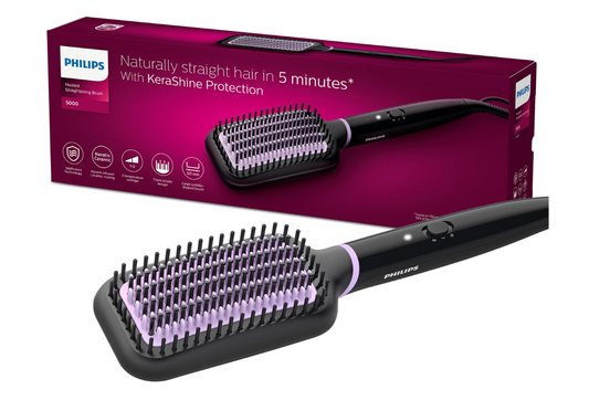 Philips Hair Straightener Brush - Everyday Frizz Free Hair In 5minI Natural Styles with Volume| Shiny and Smooth HairI No Scalp Burns| ThermoProtect TechnologyI Keratin BristlesI BHH880/10