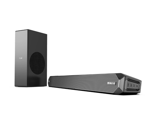 Boat Aavante Bar 1200D Soundbar with Dolby Audio, 100W RMS Boat Signature Sound, 2.1 Channel with Wired Subwoofer, Entertainment EQs, Multi-Connectivity & Master Remote Control(Black)