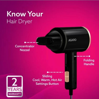 AGARO HD 1211 E Hair Dryer (1100 W, Black)
