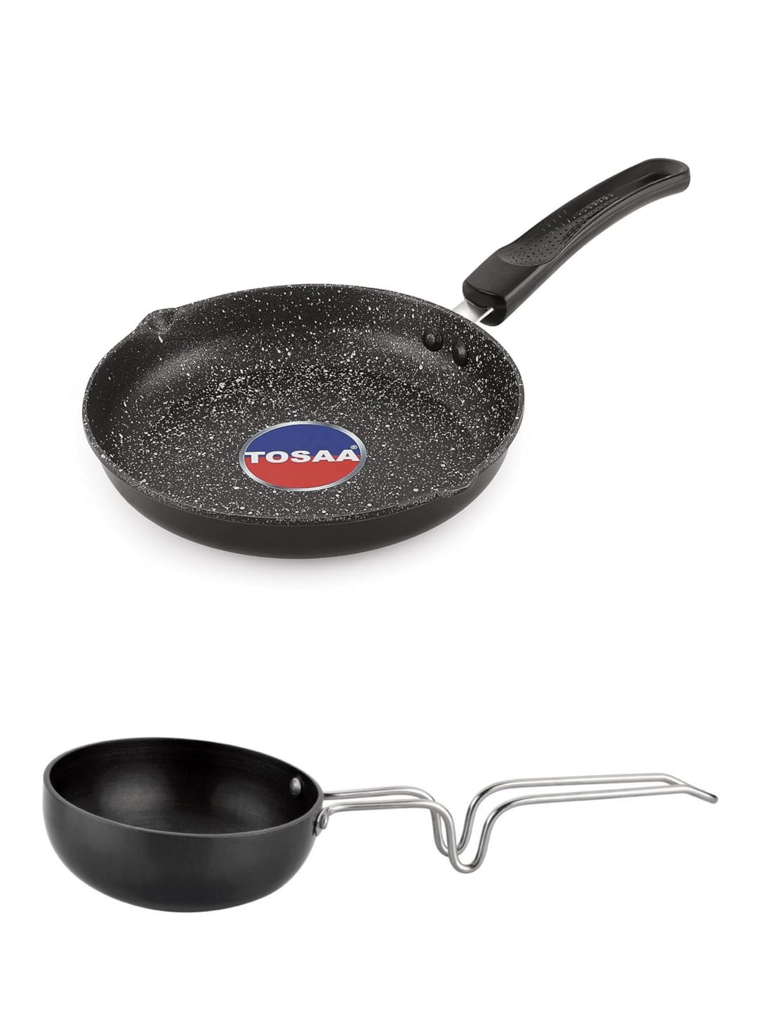 PAN COMBO 🍴(Tosaa Non Stick Diecast Mini Pan 17Cm,Black & The Earth Store Ecoluxe Iron Tadka Pan, 100mm, Black)