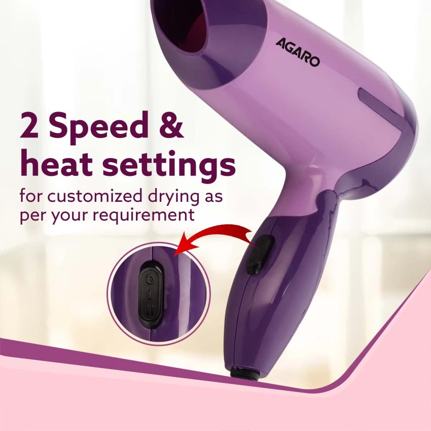 AGARO Prima Hair Dryer with Copper Motor, 2 Speed & Temperature Settings, Hair Dryer  (1000 W, Purple)