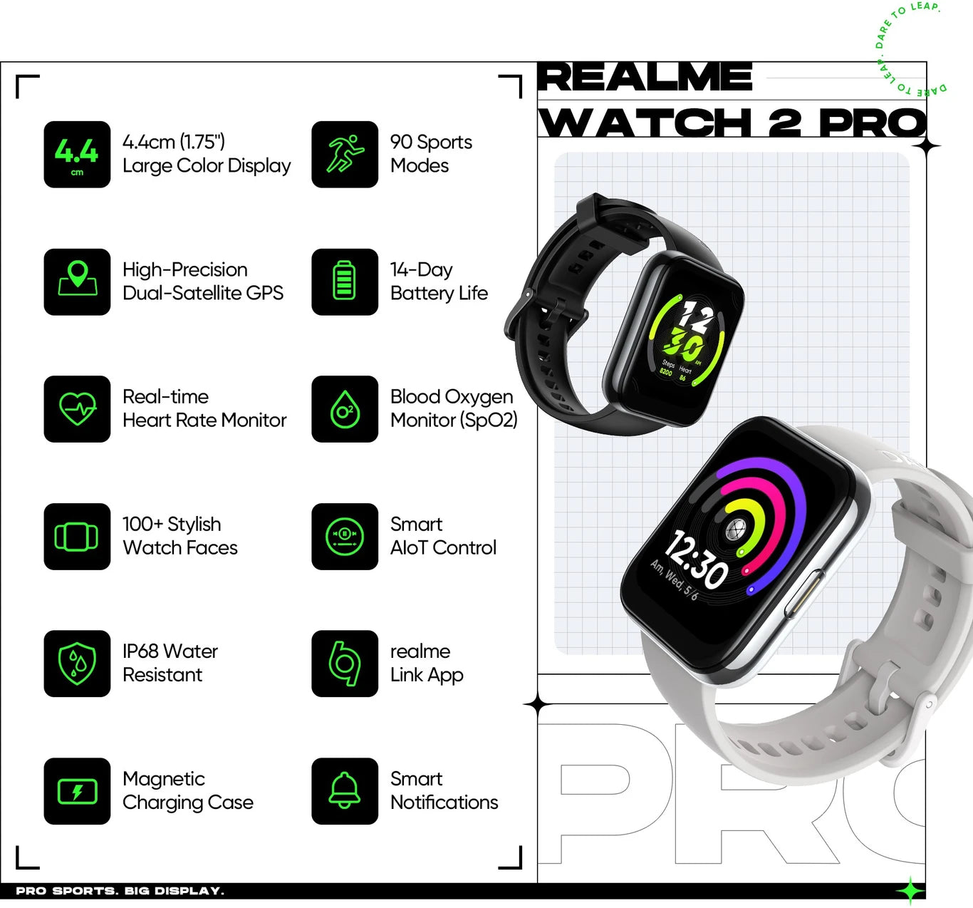 realme Smart Watch 2 Pro 1.75" HD Display & Dual Satellite GPS (Black Strap, Free Size)