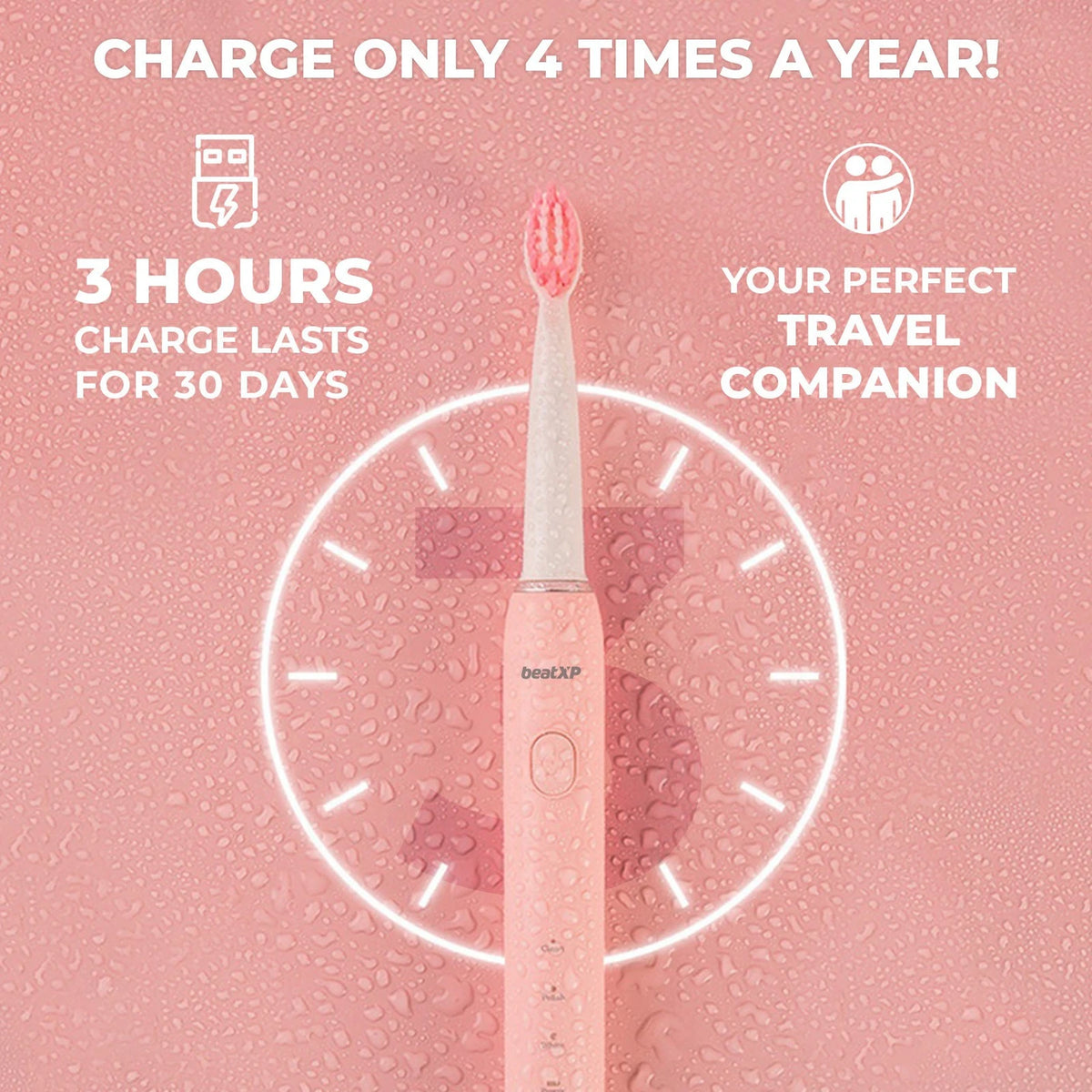 eatXP Buzz Sonic for Adults | 3 Smart Modes Electric Toothbrush (Pink)