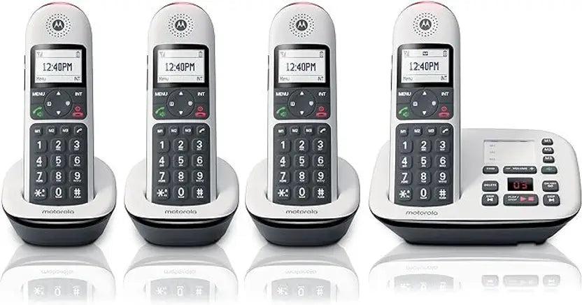 MOTOROLA CD5014 Cordless Phone with Answering Machine Call Block and Volume 4 Handsets Cordless Landline Phone with Answering Machine (White, Black)