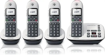 MOTOROLA CD5014 Cordless Phone with Answering Machine Call Block and Volume 4 Handsets Cordless Landline Phone with Answering Machine (White, Black)