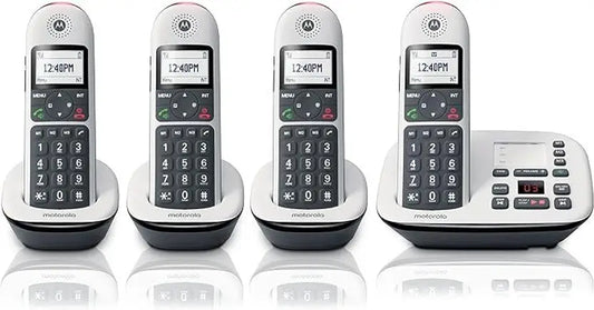 MOTOROLA CD5014 Cordless Phone with Answering Machine Call Block and Volume 4 Handsets Cordless Landline Phone with Answering Machine (White, Black)