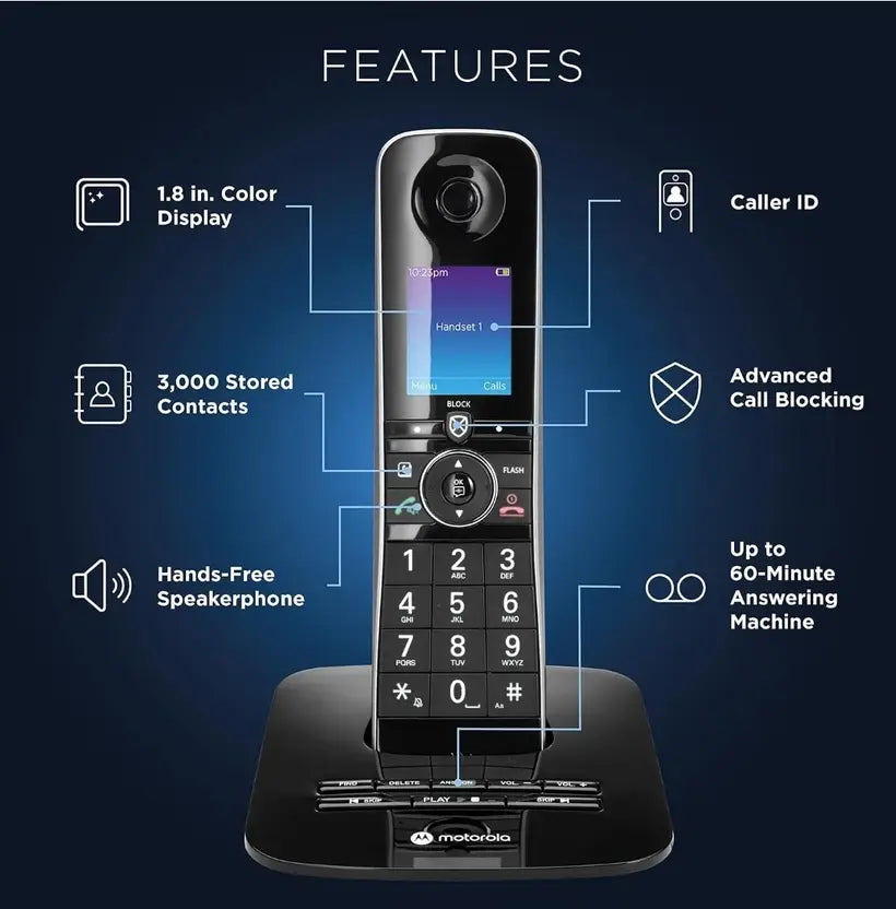 MOTOROLA CD8712 Cordless Landline Phone with Answering Machine (Black)