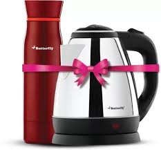 Butterfly Rapid Electric Kettle (1.5 L, Black) & H&O 500ML Flask (Terracotta Red)#JustHere