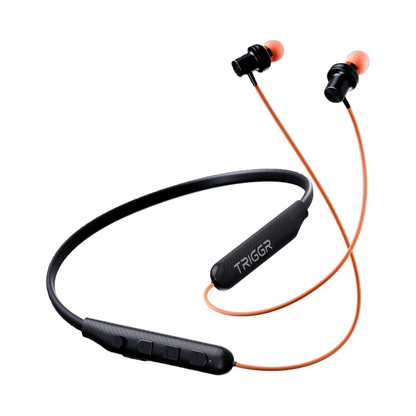TRIGGR Bassplugs 100 Neckband, Dedicated Switch, 40H Battery, Dual Pairing, Fast Charge Bluetooth Headset (Orange, In the Ear)