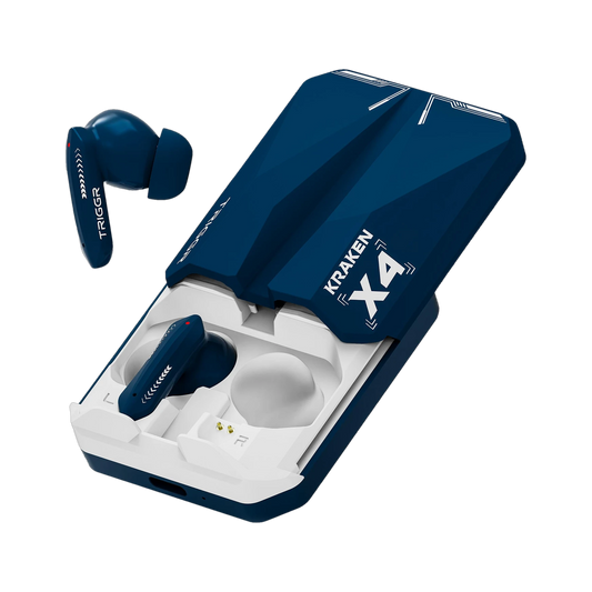 TRIGGR Kraken X4 with 13mm Drivers, 40ms Latency, ENC, 60H Battery, Rubber Finish, v5.4 Bluetooth Gaming Headset (Azure Blue, True Wireless