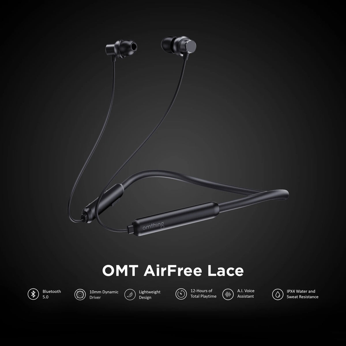 omthing By 1MORE AirFree Lace Neckband With With BT IPX4 rated Bluetooth Headset (Black, In the Ear)