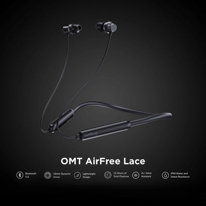 omthing By 1MORE AirFree Lace Neckband With With BT IPX4 rated Bluetooth Headset (Black, In the Ear)