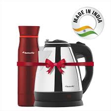 Butterfly Rapid Electric Kettle (1.5 L, Black) & H&O 500ML Flask (Terracotta Red)#JustHere