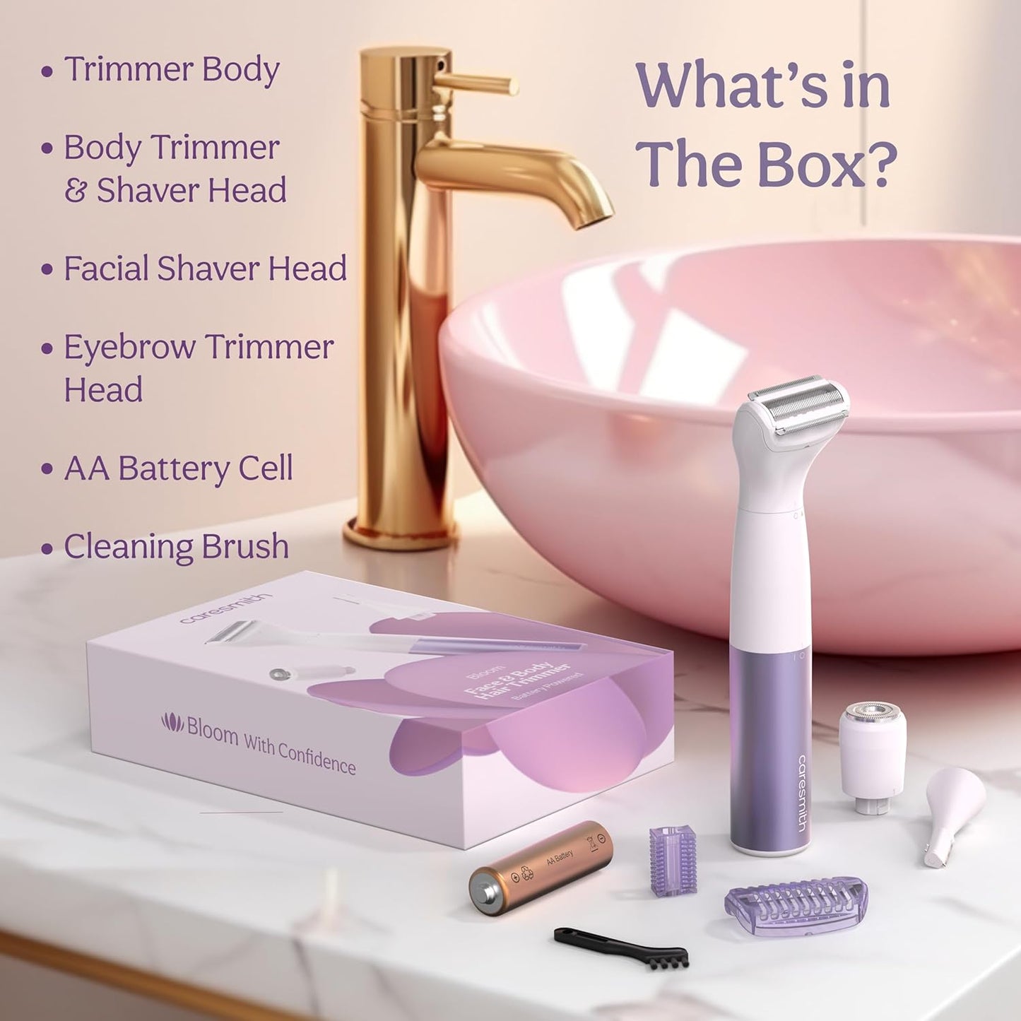 caresmith FCS0095 Bloom Face & Body Hair Fully Waterproof Trimmer 480 min Runtime 0 Length Settings  (Purple)