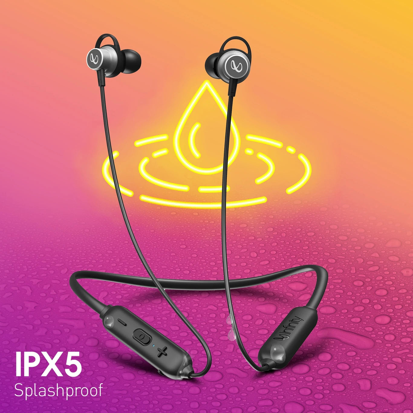 INFINITY Tranz N400 with 36 Hr Playtime, Fast Charge, Deep Bass, Dual EQ, IPX5 Sweatproof Bluetooth Headset (Black, In the Ear)