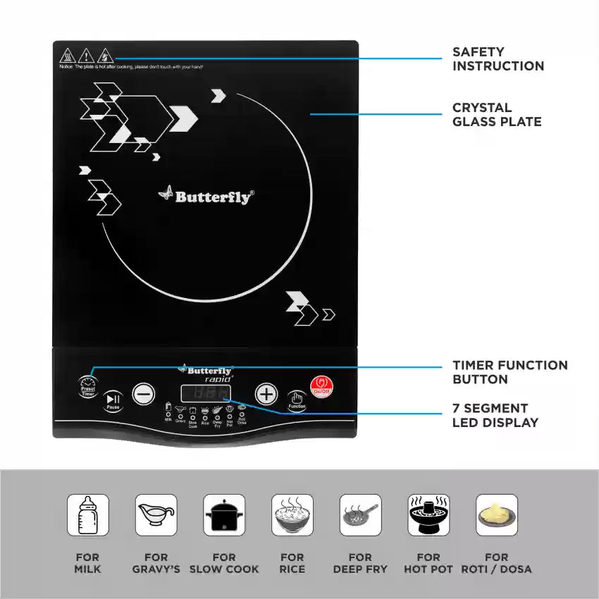 Butterfly Rapid Plus Induction Cooktop  (Black, Push Button)