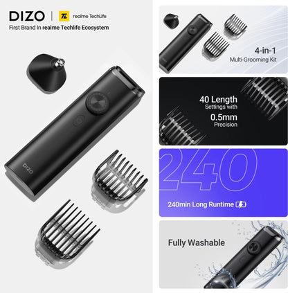 DIZO by realme TechLife DT2126 Fully Waterproof Trimmer 240 min  Runtime 40 Length Settings