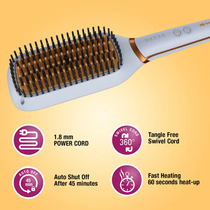 HAVELLS HS6000 Keratin Infused Hair Straightening Brush with Temperature Control Hair Straightener Brush  (Grey)