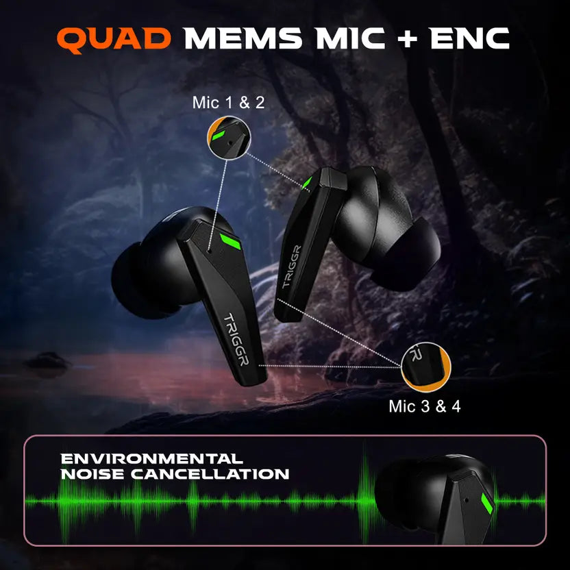 TRIGGR Kraken X1 with Battery Display, 40ms Latency, Quad Mic ENC, 40 Hr, v5.3 Bluetooth