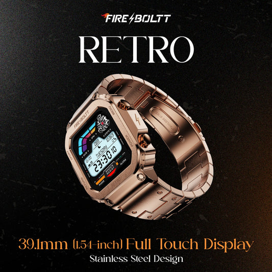 Fire-Boltt Retro 39.1mm (1.54) Display, Bluetooth call, Voice Assistance, Steel Straps Smartwatch (Rose Gold Strap, Free Size