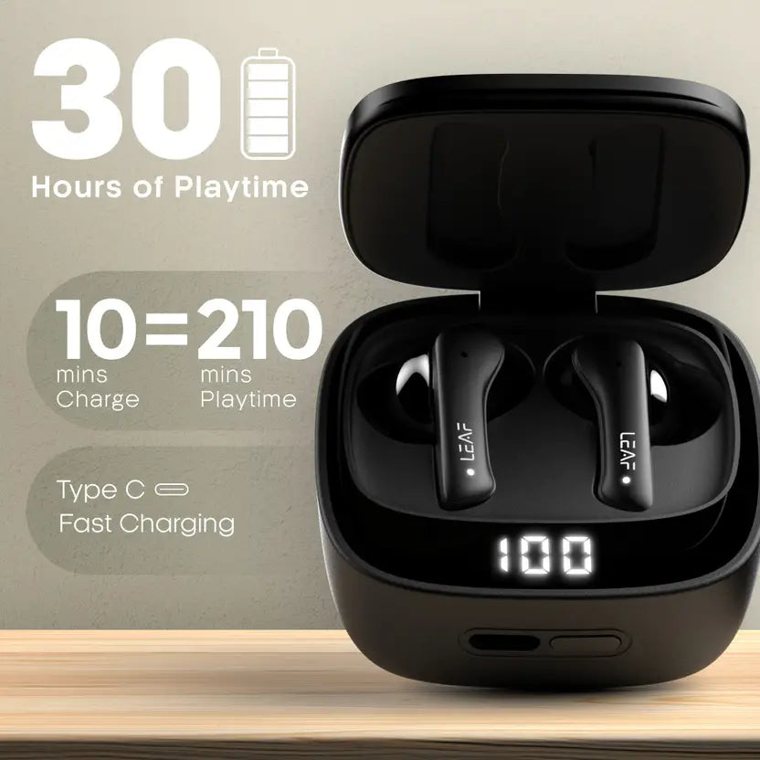Leaf Buds X614 ANC, Active Noise Cancellation (30dB), AI SOUND App, 32H Playtime Bluetooth  (Carbon Black, In the Ear)