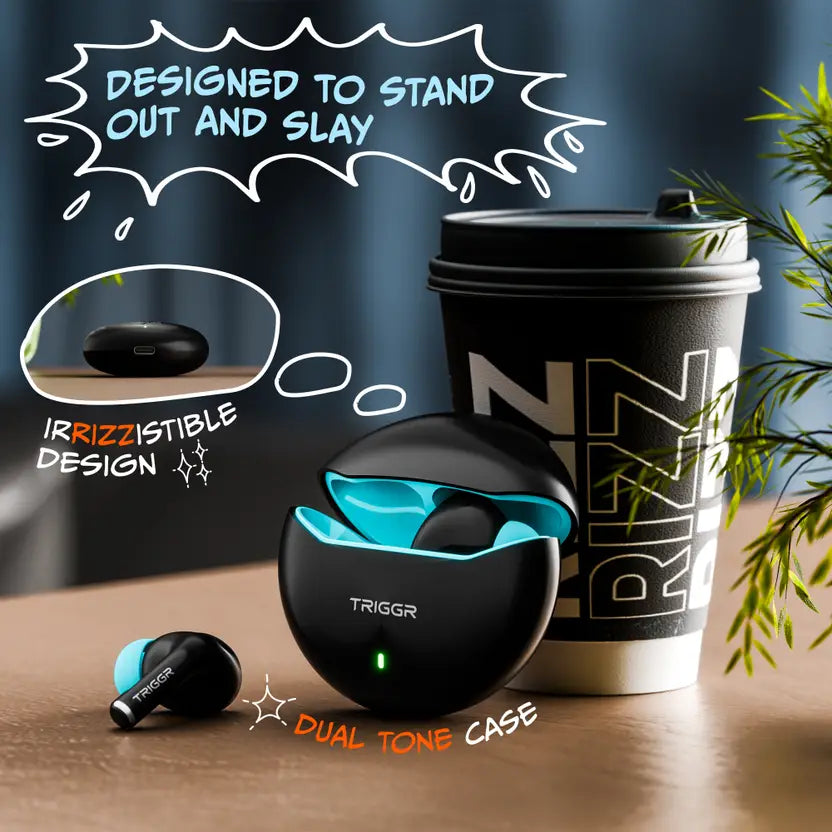 TRIGGR Rizz with 40H Playback, Spherical Design, 13mm Drivers, Rich Bass, Fast Charging Bluetooth