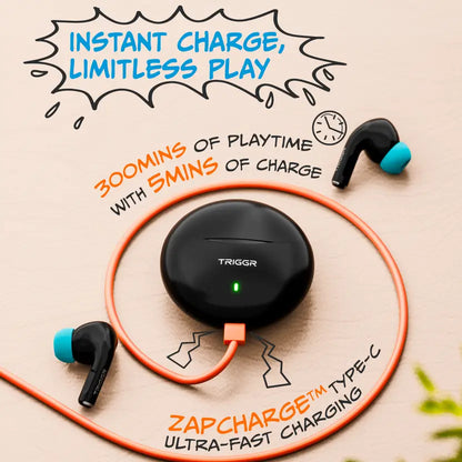 TRIGGR Rizz with 40H Playback, Spherical Design, 13mm Drivers, Rich Bass, Fast Charging Bluetooth