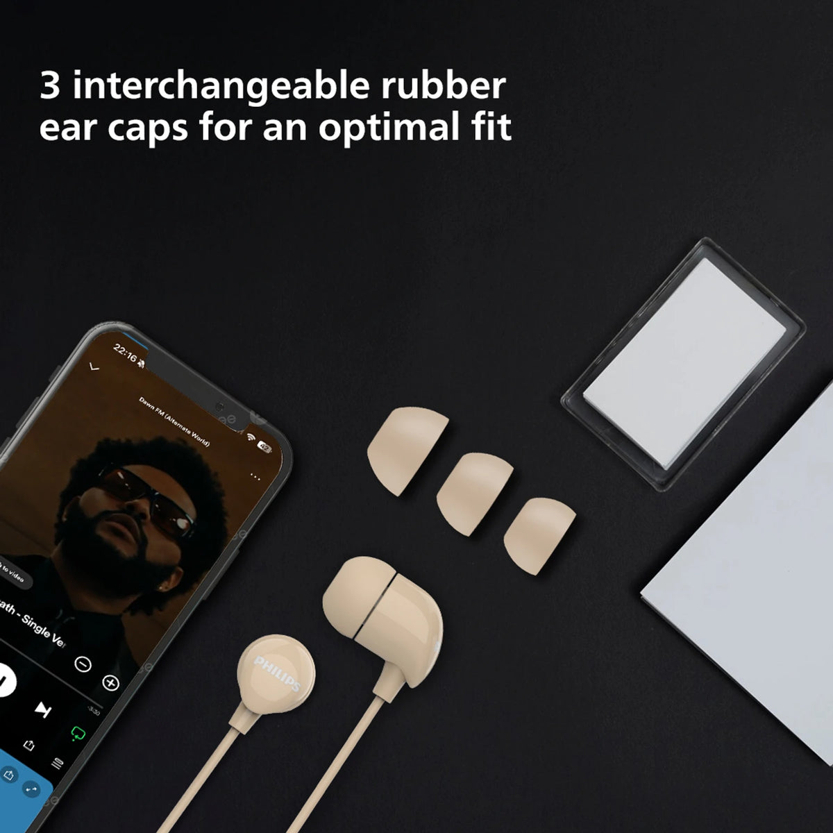 Philips Audio TAE1159BK/00 in-Ear Wired Earphones with C-Type Jack, 10mm Drivers, Inline Mic, Powerful Bass and Clear Sound, Tangle Free 1.2m Cable and 3 x Inter Changeable Ear Tips (Black)