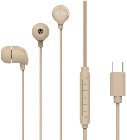 Philips Audio TAE1159BK/00 in-Ear Wired Earphones with C-Type Jack, 10mm Drivers, Inline Mic, Powerful Bass and Clear Sound, Tangle Free 1.2m Cable and 3 x Inter Changeable Ear Tips (Black)