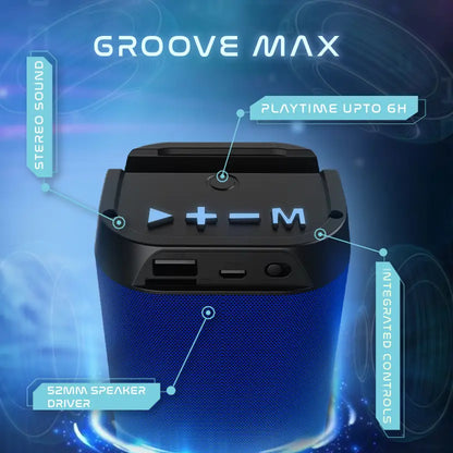 SnapUp Groove Max Upto 6 HR Beats TYPE C BOOM Sound Multi-Compatibility RGB TWS Feature 10 W Bluetooth Party Speaker  (Royal Blue, 2.0 Channel)