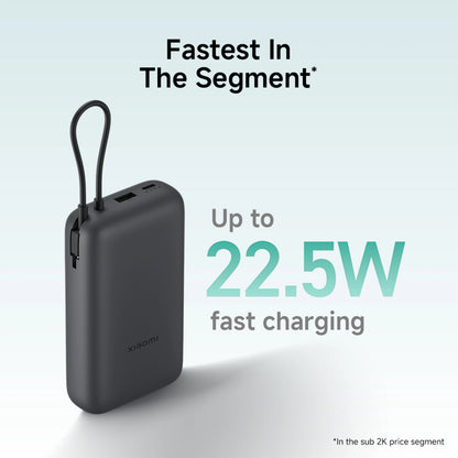 Mi 20000 mAh 22.5 W Compact Pocket Size Power Bank (Matte Black, Lithium Polymer, Fast Charging for Mobile, Earbuds, Smartwatch, Tablet)