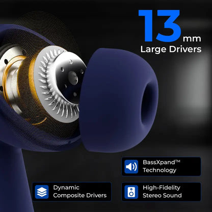 TRIGGR Ultrabuds N4 with Premium Finish, Rubber Grip Design, 40H Battery, 13 mm Drivers Bluetooth