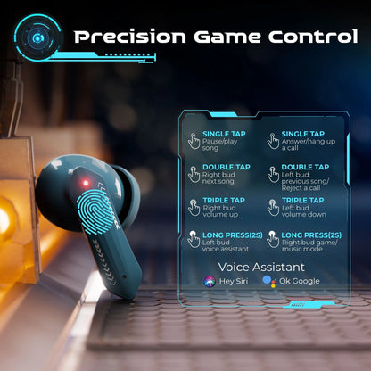 TRIGGR Kraken X4 with 13mm Drivers, 40ms Latency, ENC, 60H Battery, Rubber Finish, v5.4 Bluetooth Gaming Headset (Azure Blue, True Wireless