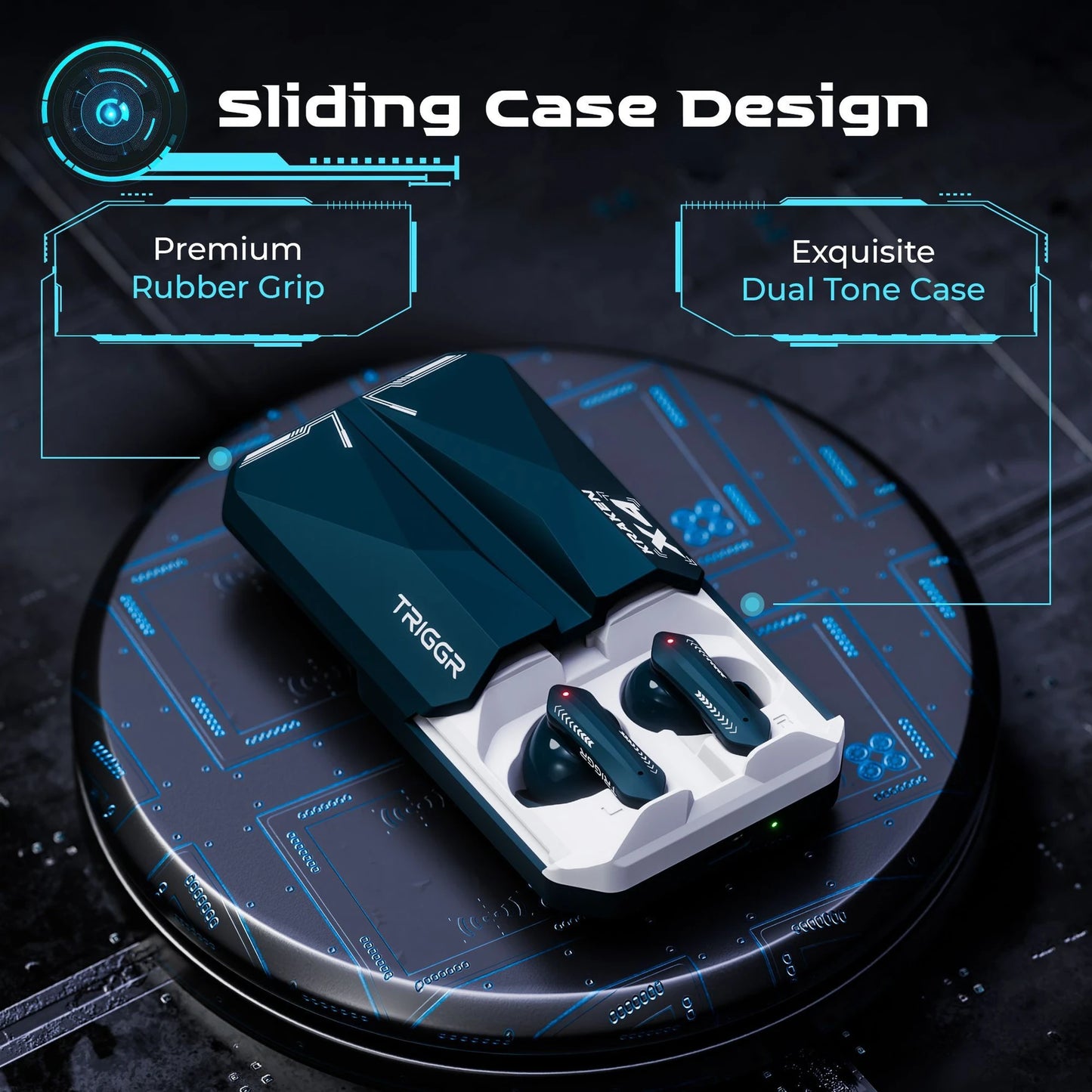 TRIGGR Kraken X4 with 13mm Drivers, 40ms Latency, ENC, 60H Battery, Rubber Finish, v5.4 Bluetooth Gaming Headset (Azure Blue, True Wireless