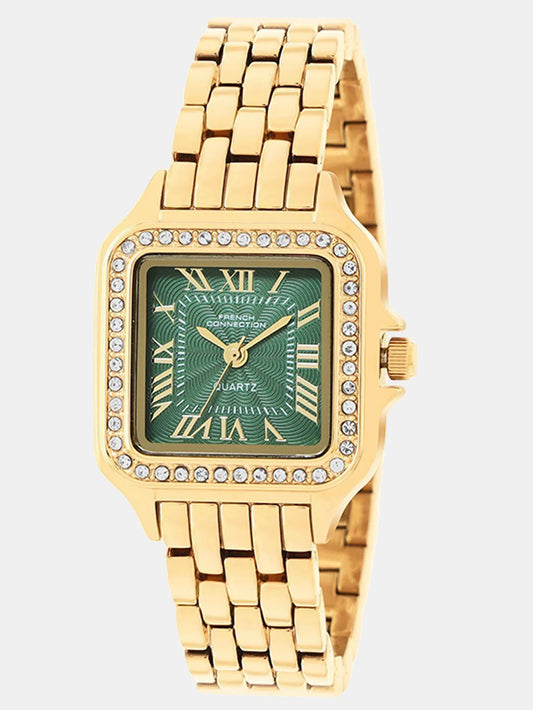 French Connection Rhinestone Green Texture Dial | Vintage Collection Women's Gold Analog Watch Analog Watch  - For Women FCU11NGM