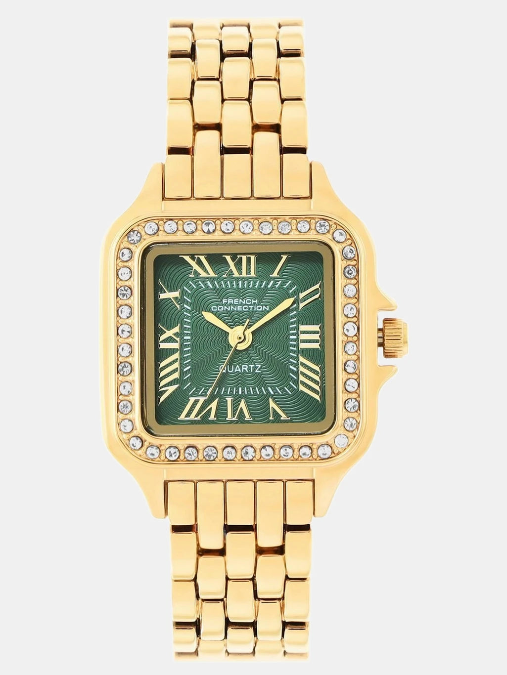 French Connection Rhinestone Green Texture Dial | Vintage Collection Women's Gold Analog Watch Analog Watch  - For Women FCU11NGM