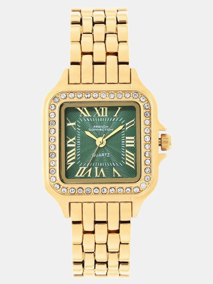 French Connection Rhinestone Green Texture Dial | Vintage Collection Women's Gold Analog Watch Analog Watch  - For Women FCU11NGM