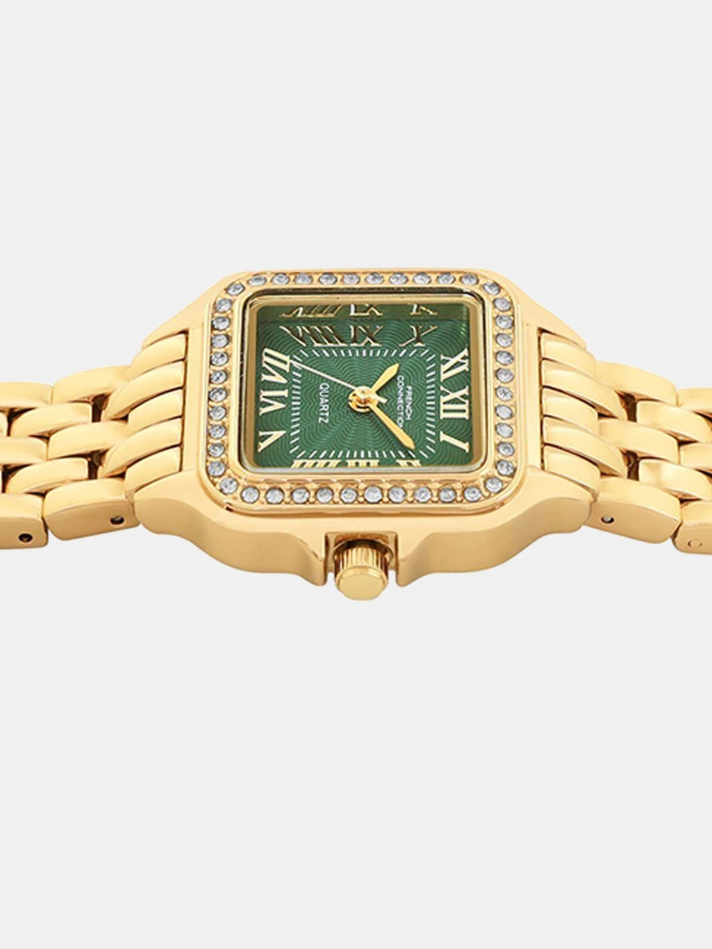 French Connection Rhinestone Green Texture Dial | Vintage Collection Women's Gold Analog Watch Analog Watch  - For Women FCU11NGM