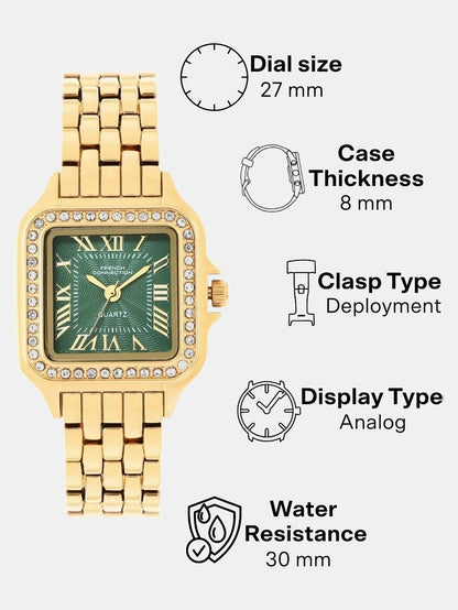 French Connection Rhinestone Green Texture Dial | Vintage Collection Women's Gold Analog Watch Analog Watch  - For Women FCU11NGM