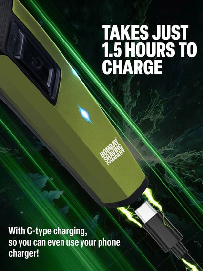 Bombay Shaving Company Power Play NXT Trimmer, 9 Weeks of trimming, 90 mins run time with Type C, 6 comb attachments, Self sharpening blades | Trimmer for Men
