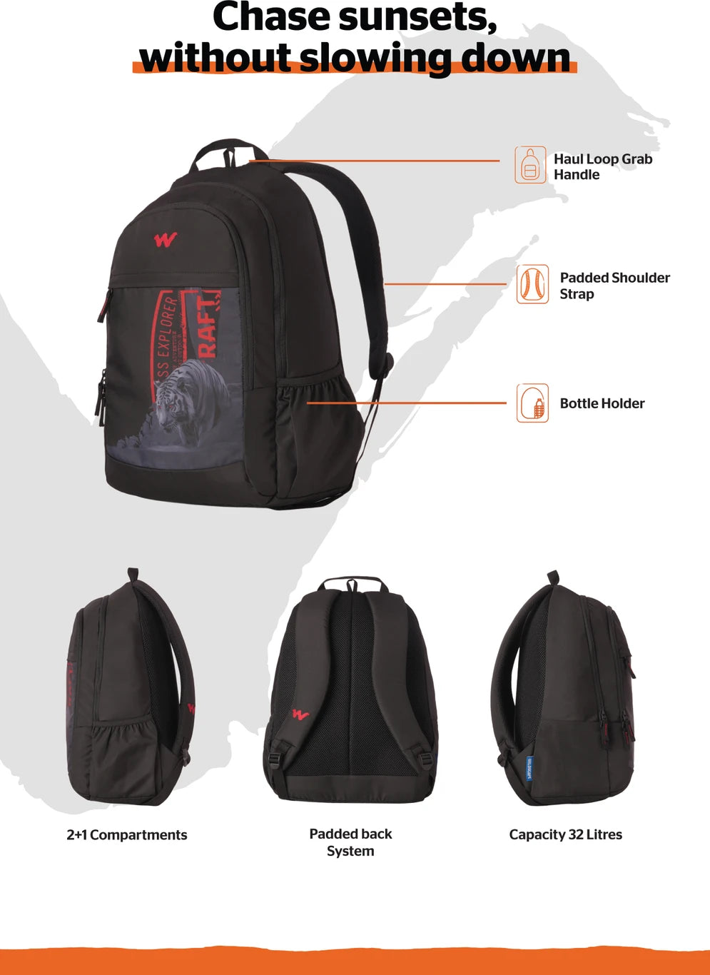 Wildcraft Large 32 L Laptop Backpack Roarer_LPBP_32L_Black (Black)