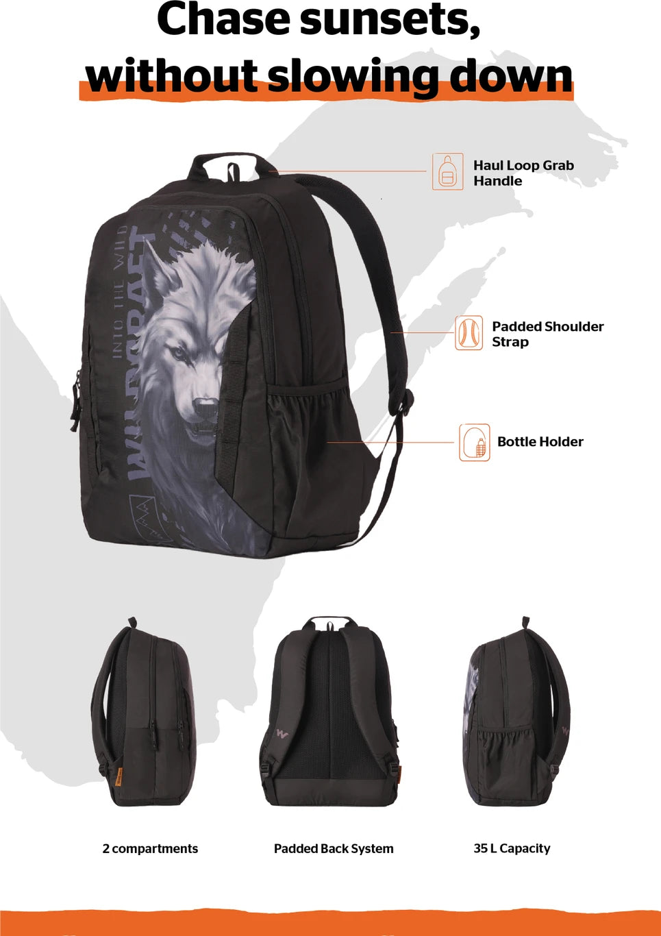 Wildcraft Large 35 L Laptop Backpack Howler_LPBP_35L_Black (Black)