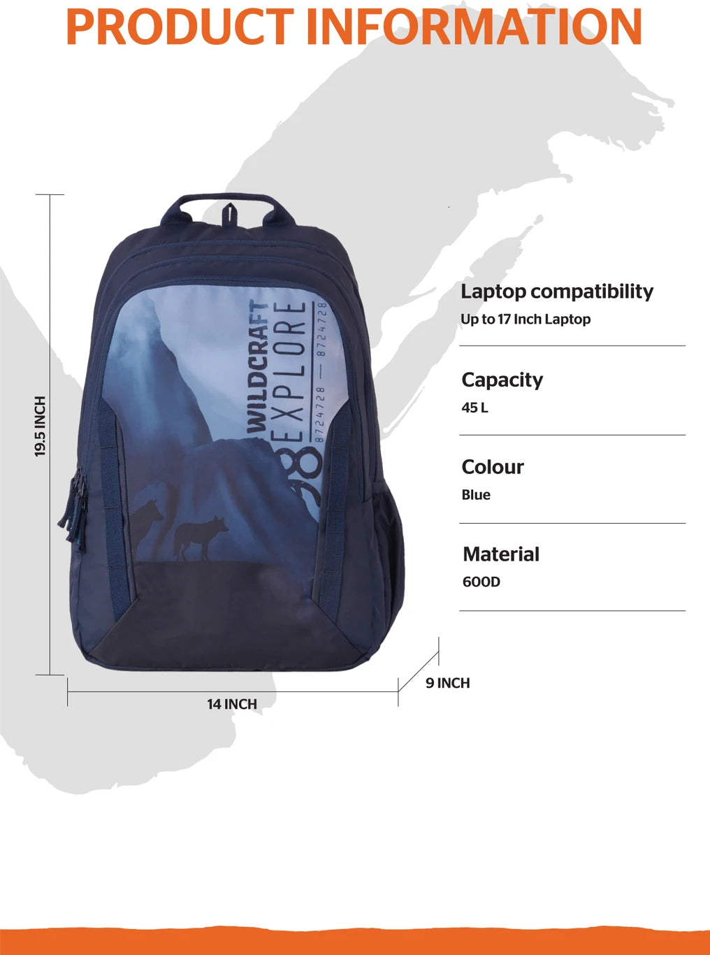Wildcraft Large 45 L Laptop Backpack Roarer_LPBP_45L_Blue (Blue)