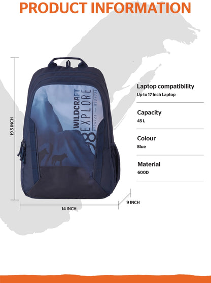Wildcraft Large 45 L Laptop Backpack Roarer_LPBP_45L_Blue (Blue)