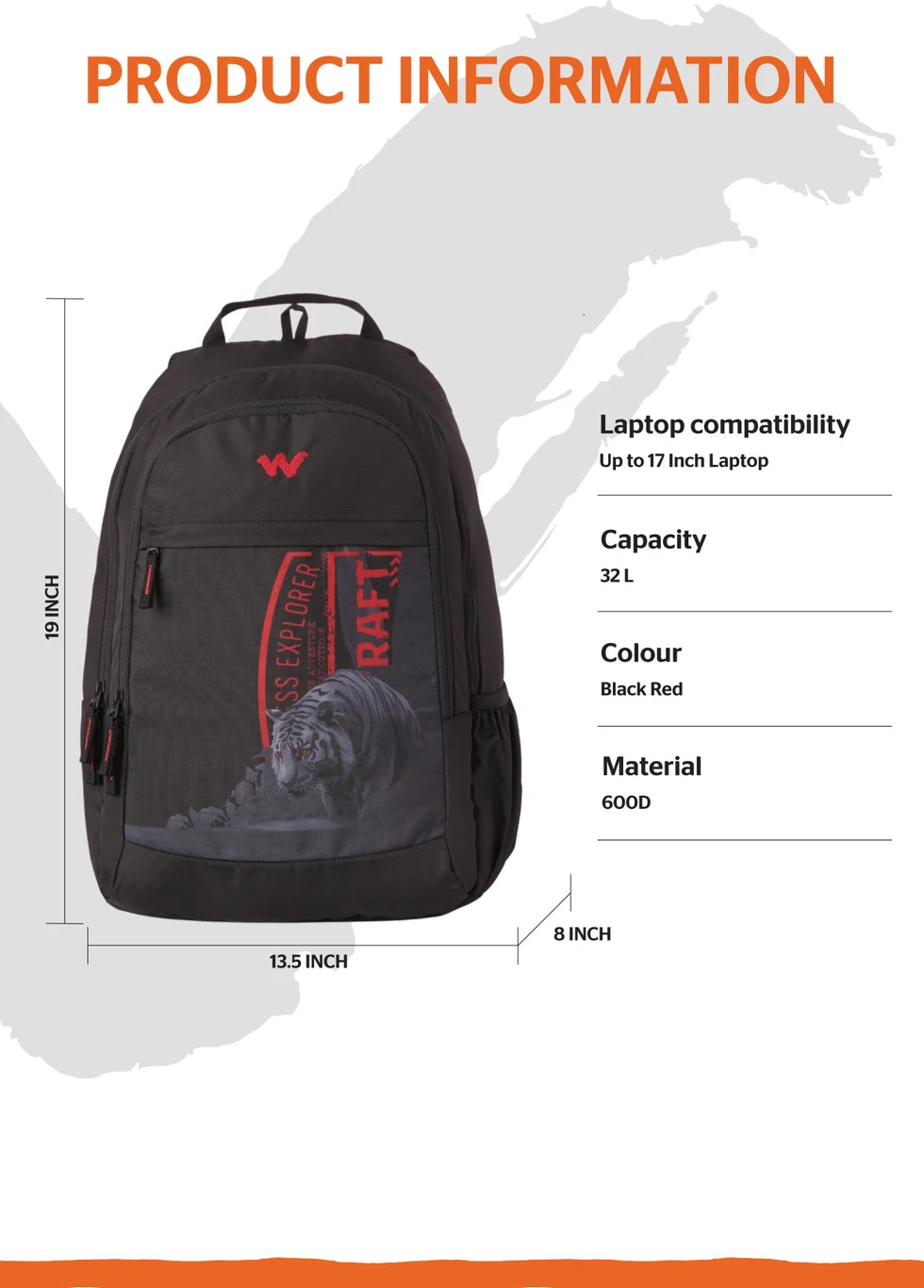 Wildcraft Large 32 L Laptop Backpack Roarer_LPBP_32L_Black (Black)